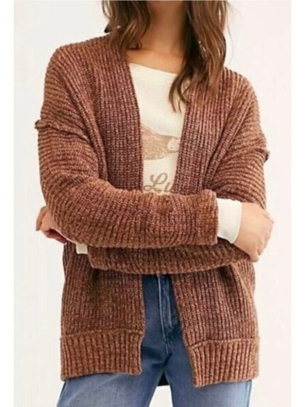 Free People High Hopes Cardigan XS Mariposa Terracotta Open Knit